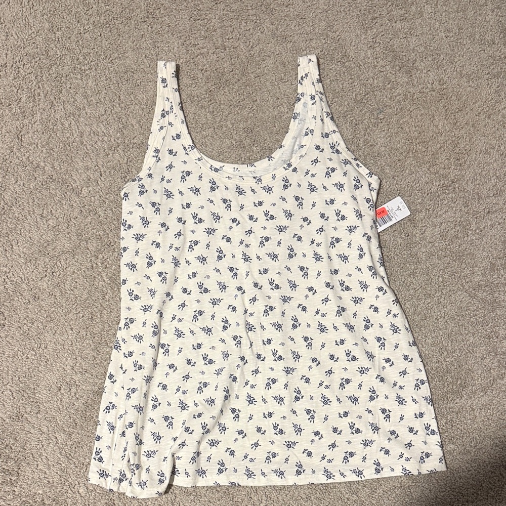 Torrid White and Blue Floral Tank Top